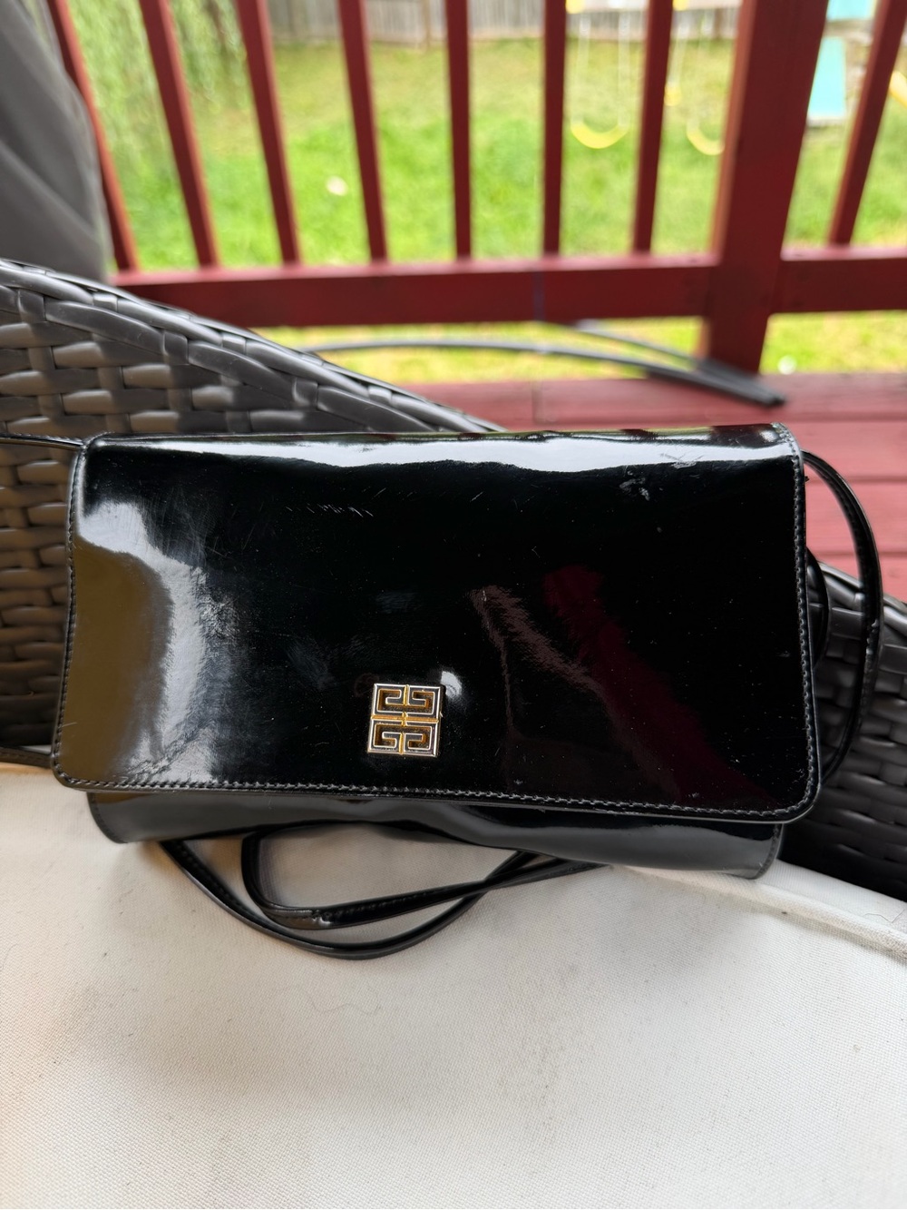 Authentic vintage Givenchy Black Patent Leather Crossbody Bag clutch 1980